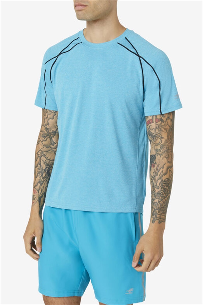 Blue / Black Men's Fila Pickleball Short Sleeve Crew Shirts | Saudi Arabia-057864