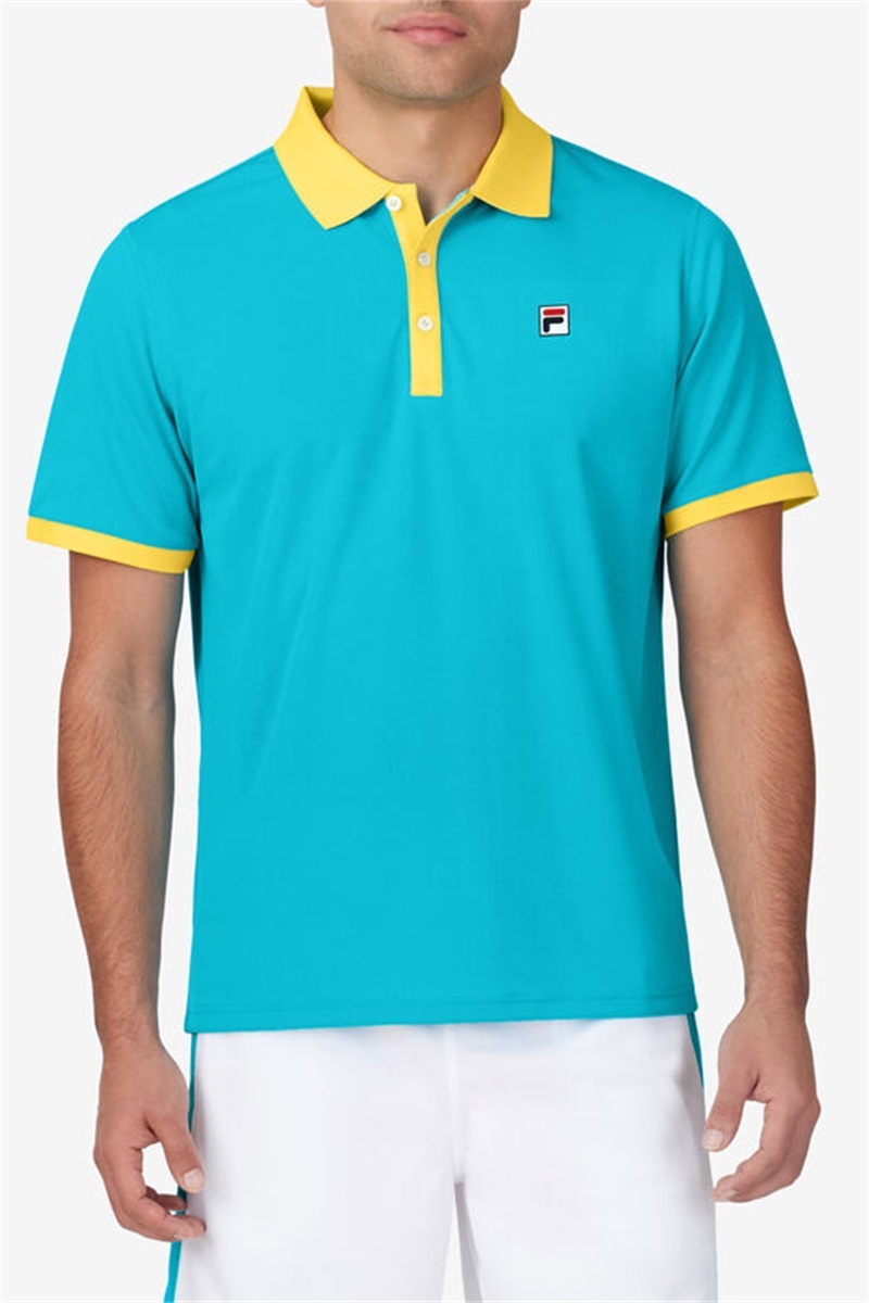 Blue / Orange Men's Fila Groundbreaker Short Sleeve Polo Shirts | Saudi Arabia-782905