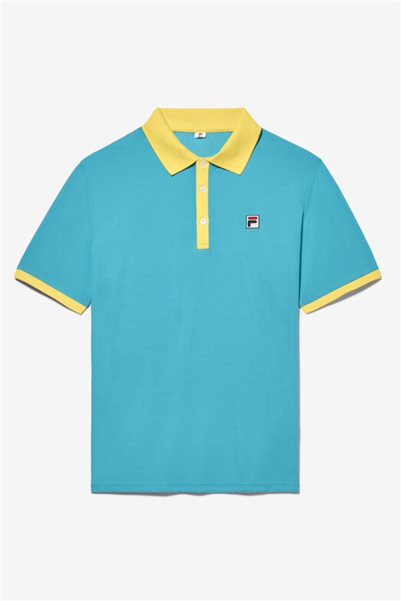 Blue / Orange Men\'s Fila Groundbreaker Short Sleeve Polo Shirts | Saudi Arabia-782905