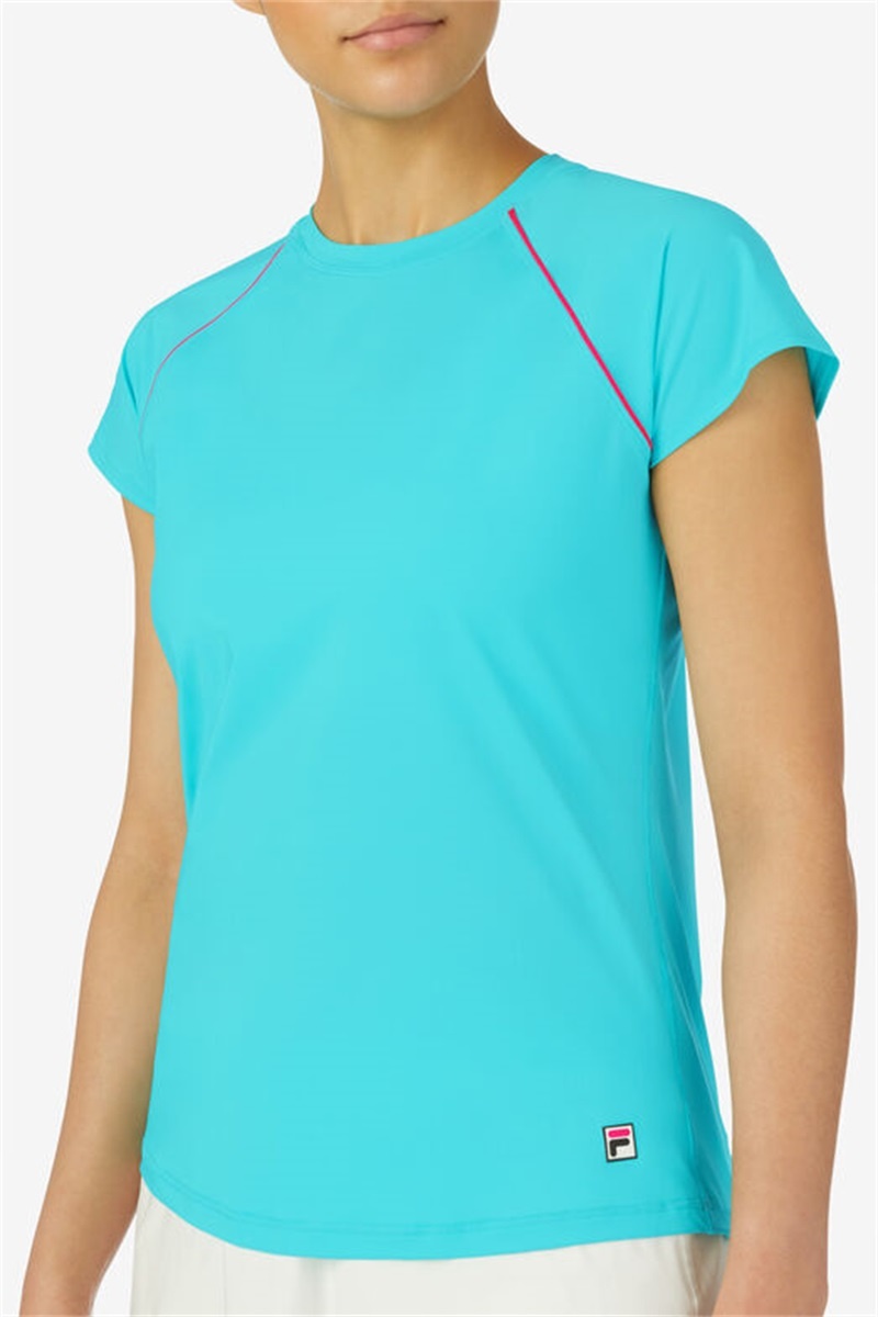 Blue / Pink / White Women's Fila Tie Breaker Short Sleeve Tops | Saudi Arabia-859734