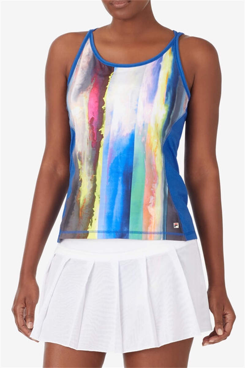 Blue / White Women's Fila Center Court Galaxy Printed Full Coverage Tanks | Saudi Arabia-025867