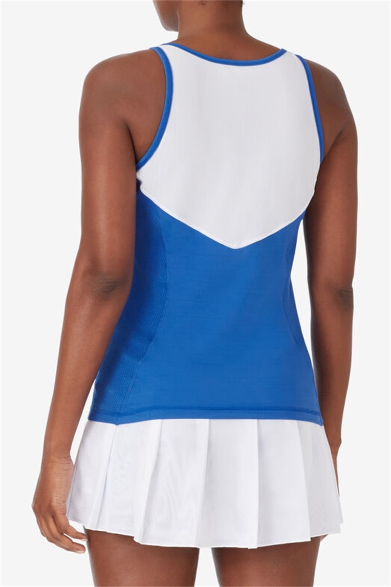 Blue / White Women's Fila Center Court Galaxy Printed Full Coverage Tanks | Saudi Arabia-025867