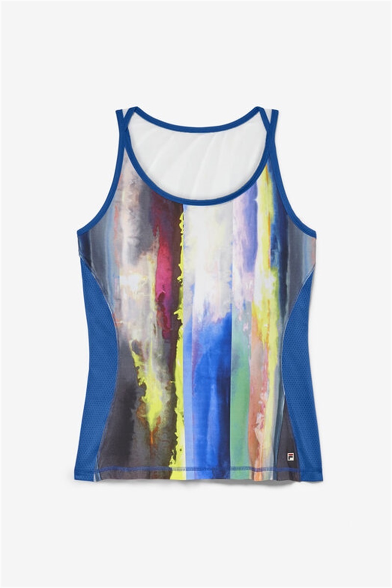 Blue / White Women\'s Fila Center Court Galaxy Printed Full Coverage Tanks | Saudi Arabia-025867