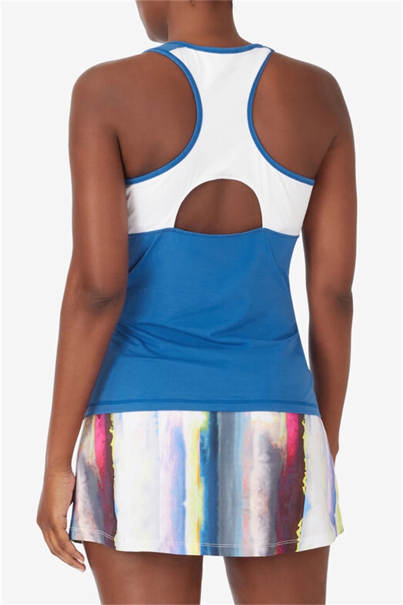 Blue / White Women's Fila Center Court Racerback Tanks | Saudi Arabia-538267