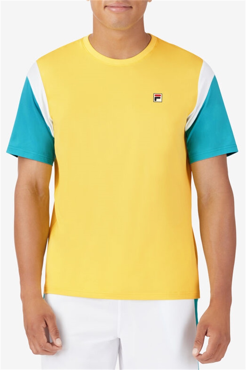 Blue / White / Orange Men's Fila Groundbreaker Short Sleeve Crew Shirts | Saudi Arabia-235041