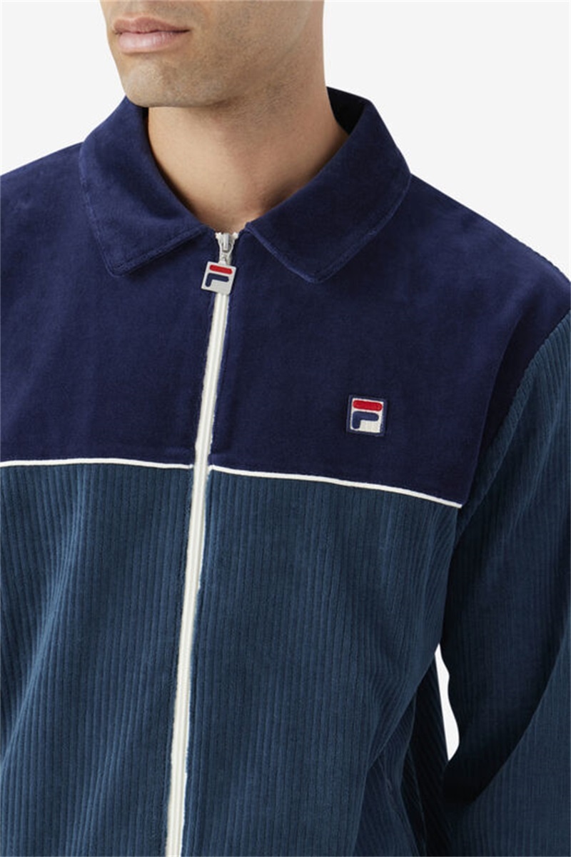 Dark Turquoise / Navy Men's Fila Gerard Velour Jackets | Saudi Arabia-850793