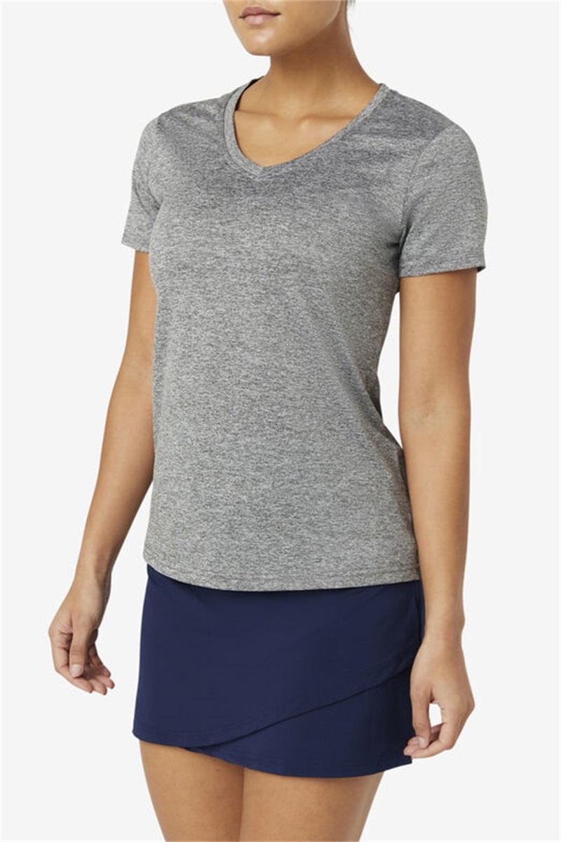 Grey Women's Fila Pickleball Silky V-Neck Tops | Saudi Arabia-902736