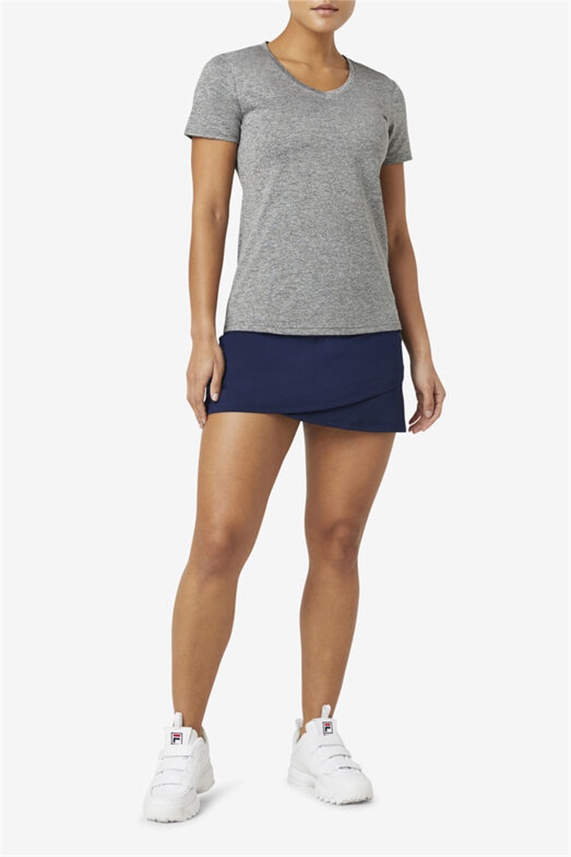 Grey Women's Fila Pickleball Silky V-Neck Tops | Saudi Arabia-902736