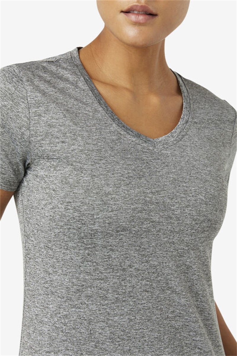 Grey Women's Fila Pickleball Silky V-Neck Tops | Saudi Arabia-902736