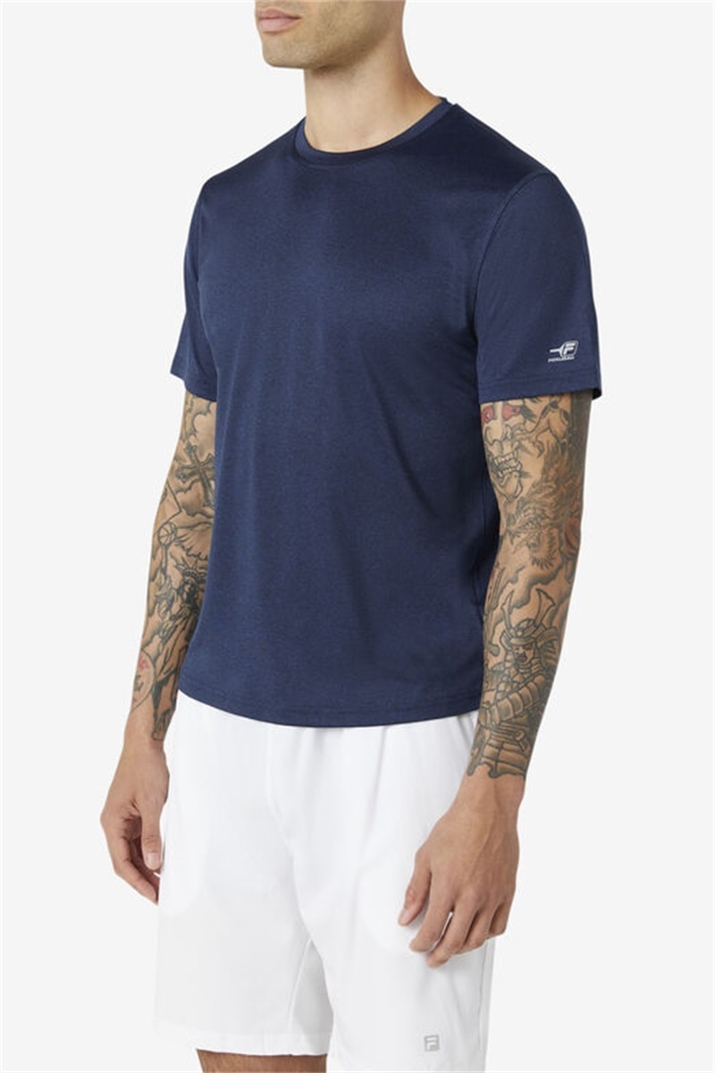 Navy Men's Fila Pickleball Scallop Hem Crew Shirts | Saudi Arabia-021956