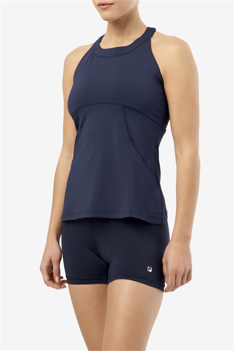 Navy Women's Fila Essentials Halter Tanks | Saudi Arabia-469781