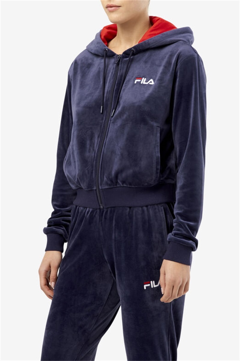 Navy Women's Fila Zura Velour Jackets | Saudi Arabia-352641