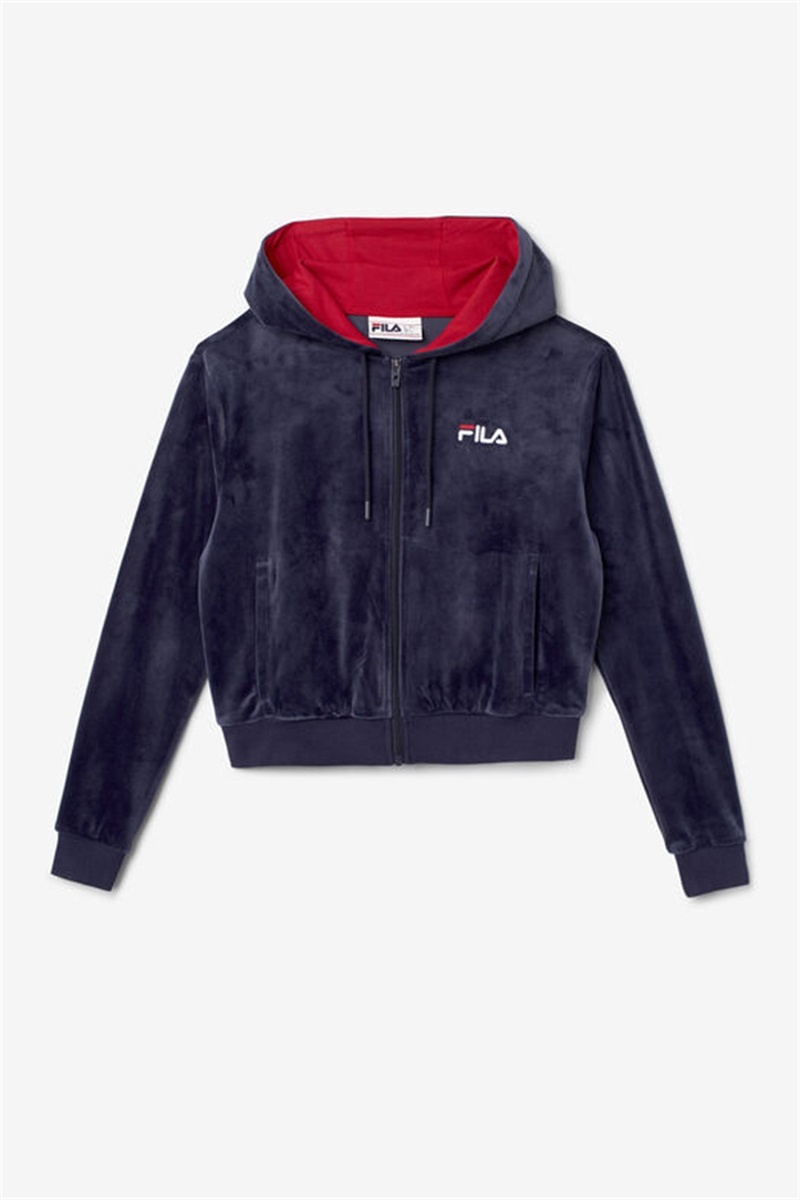 Navy Women\'s Fila Zura Velour Jackets | Saudi Arabia-352641