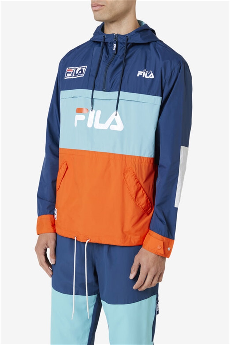 Navy / Pink Men's Fila Tharu Wind Jacket | Saudi Arabia-741098