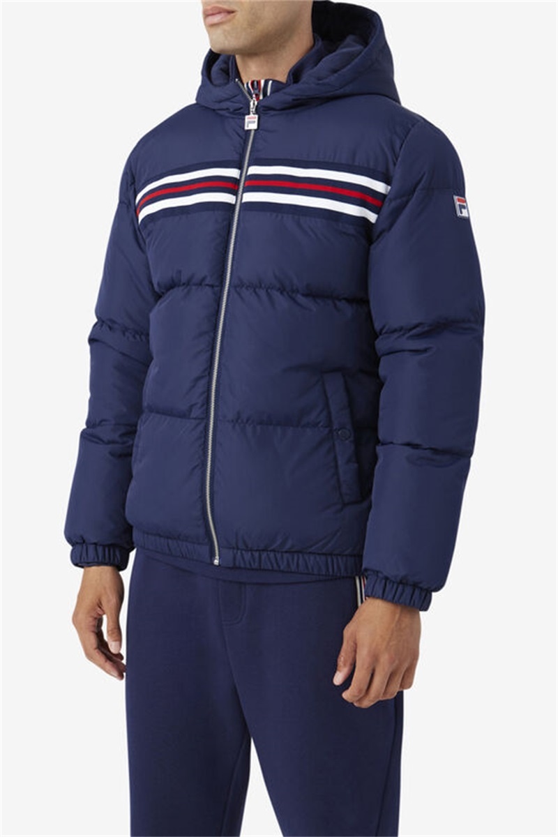 Navy / Red Men's Fila Jake Puffer Jacket | Saudi Arabia-409756