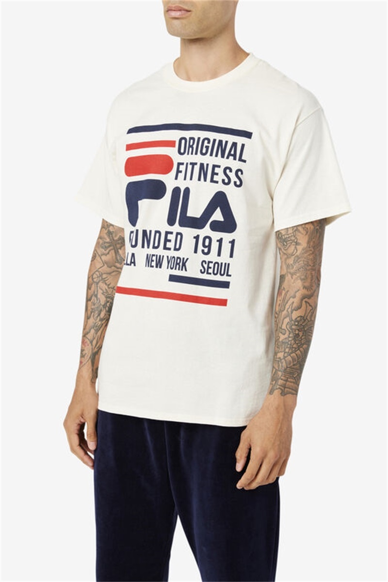 Navy / Red Men's Fila Original Fitness Tee | Saudi Arabia-786415