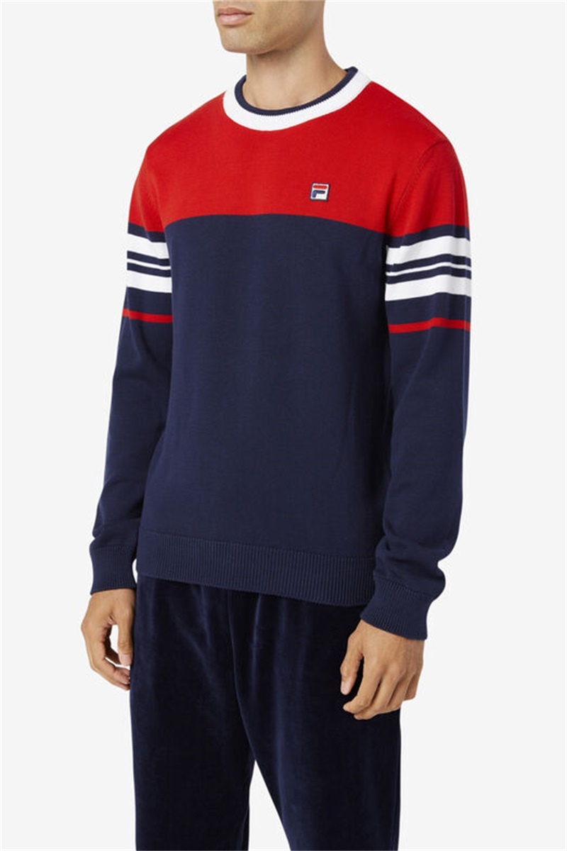 Navy / Red / White Men's Fila Everly Sweaters | Saudi Arabia-432895