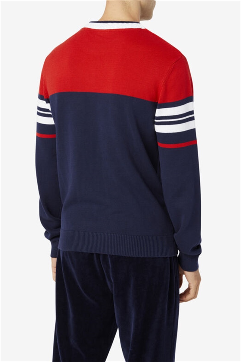 Navy / Red / White Men's Fila Everly Sweaters | Saudi Arabia-432895