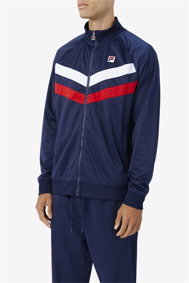 Navy / Red / White Men's Fila Jaya Track Jackets | Saudi Arabia-239754