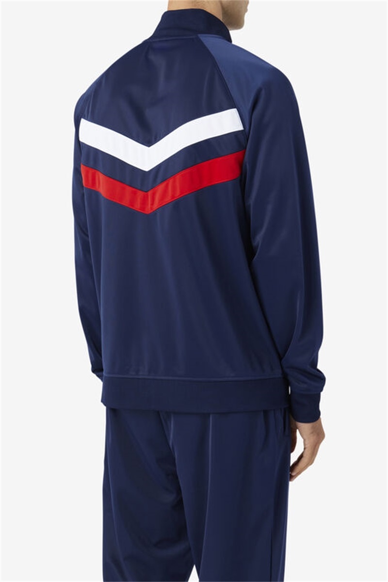 Navy / Red / White Men's Fila Jaya Track Jackets | Saudi Arabia-239754