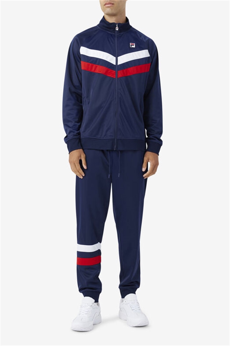 Navy / Red / White Men's Fila Jaya Track Jackets | Saudi Arabia-239754