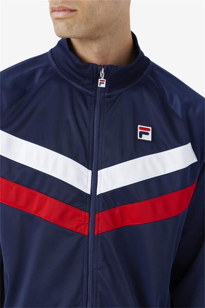 Navy / Red / White Men's Fila Jaya Track Jackets | Saudi Arabia-239754