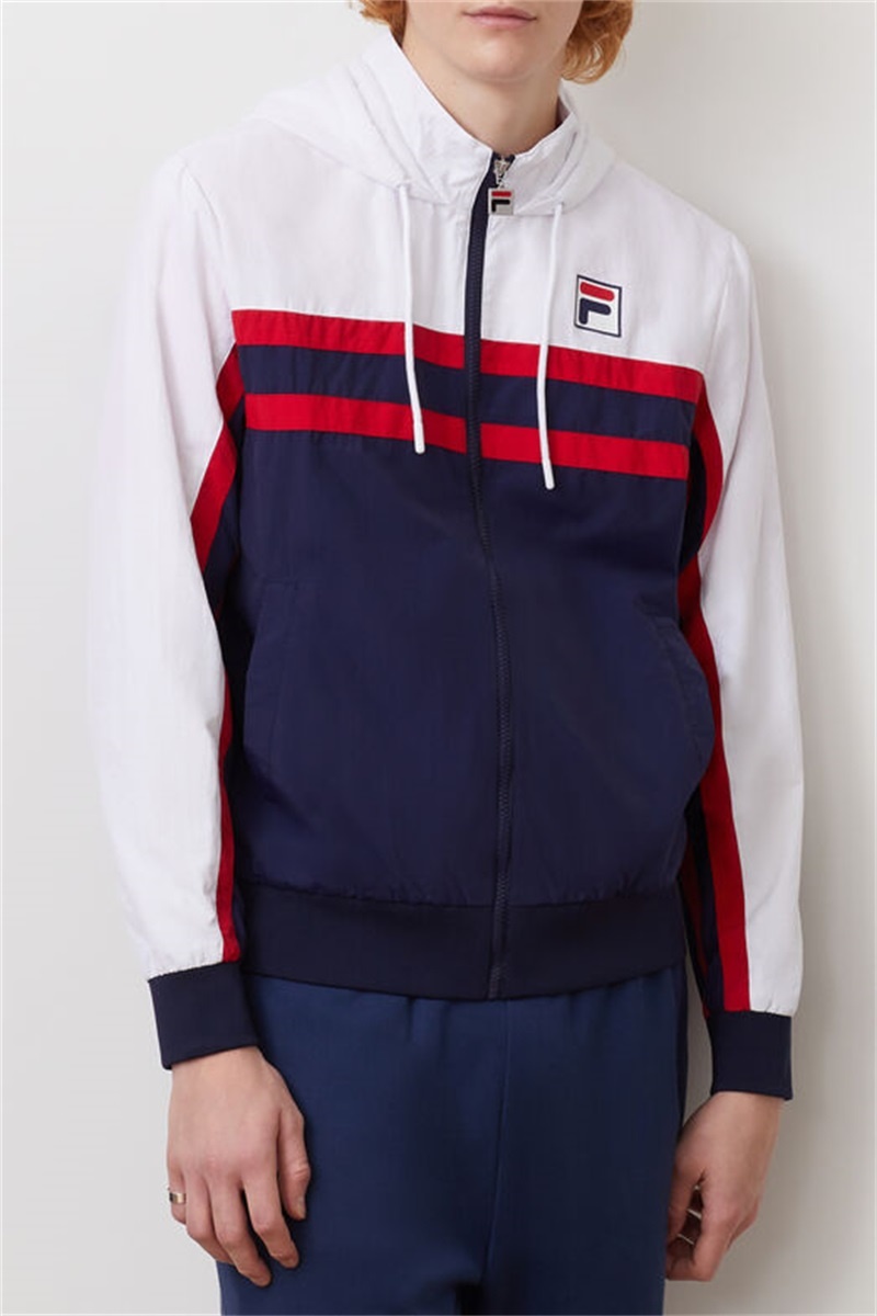 Navy / Red / White Men's Fila Mirko Hooded Wind Jacket | Saudi Arabia-719306