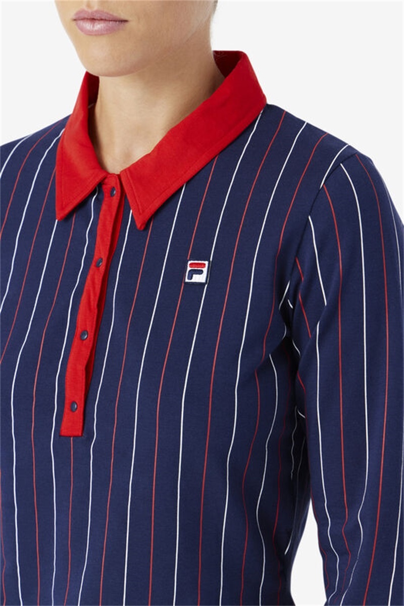 Navy / Red / White Women's Fila Jada Long Sleeve Polo Shirts | Saudi Arabia-697324