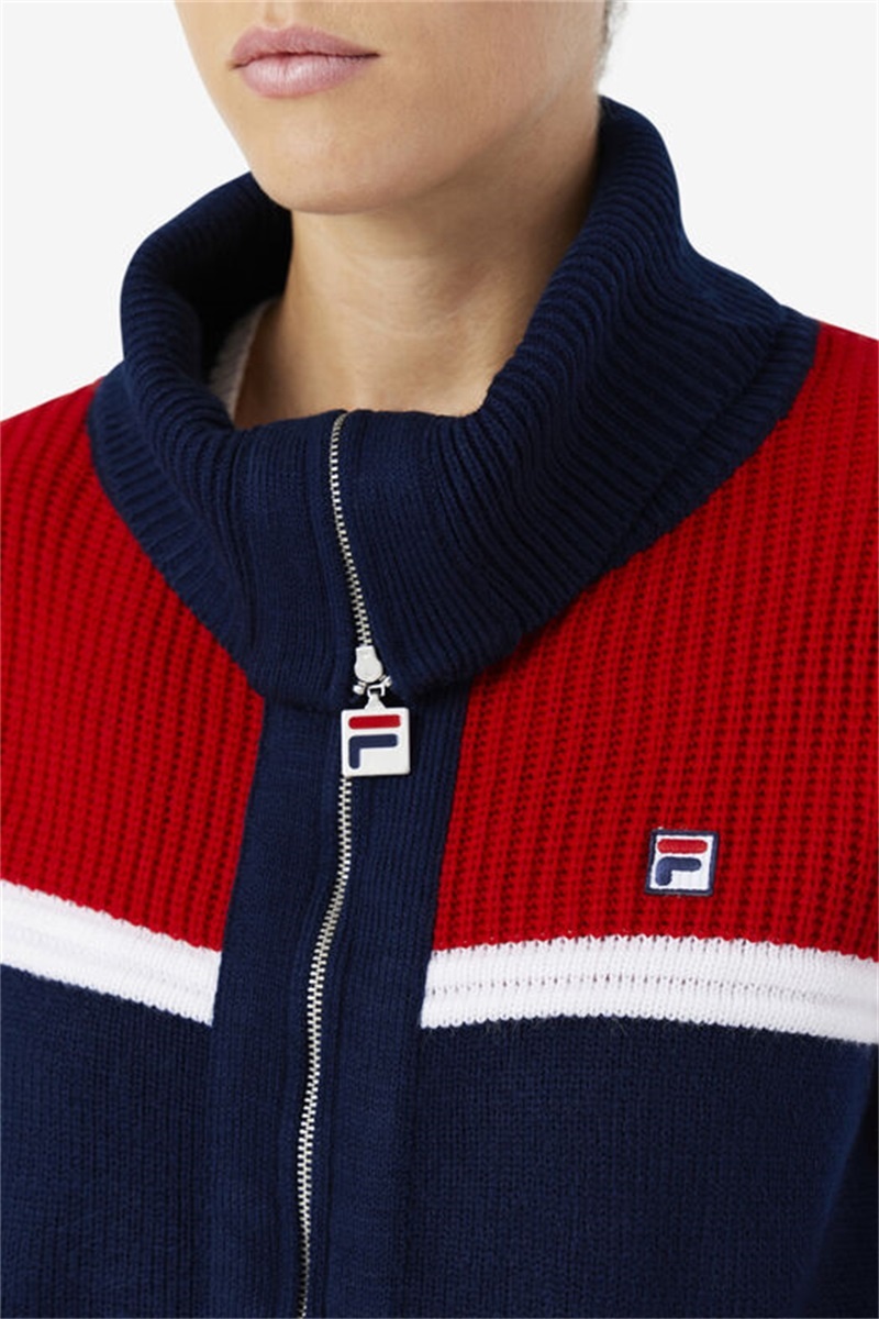 Navy / Red / White Women's Fila Jill Cardigan Sweatshirts | Saudi Arabia-750482