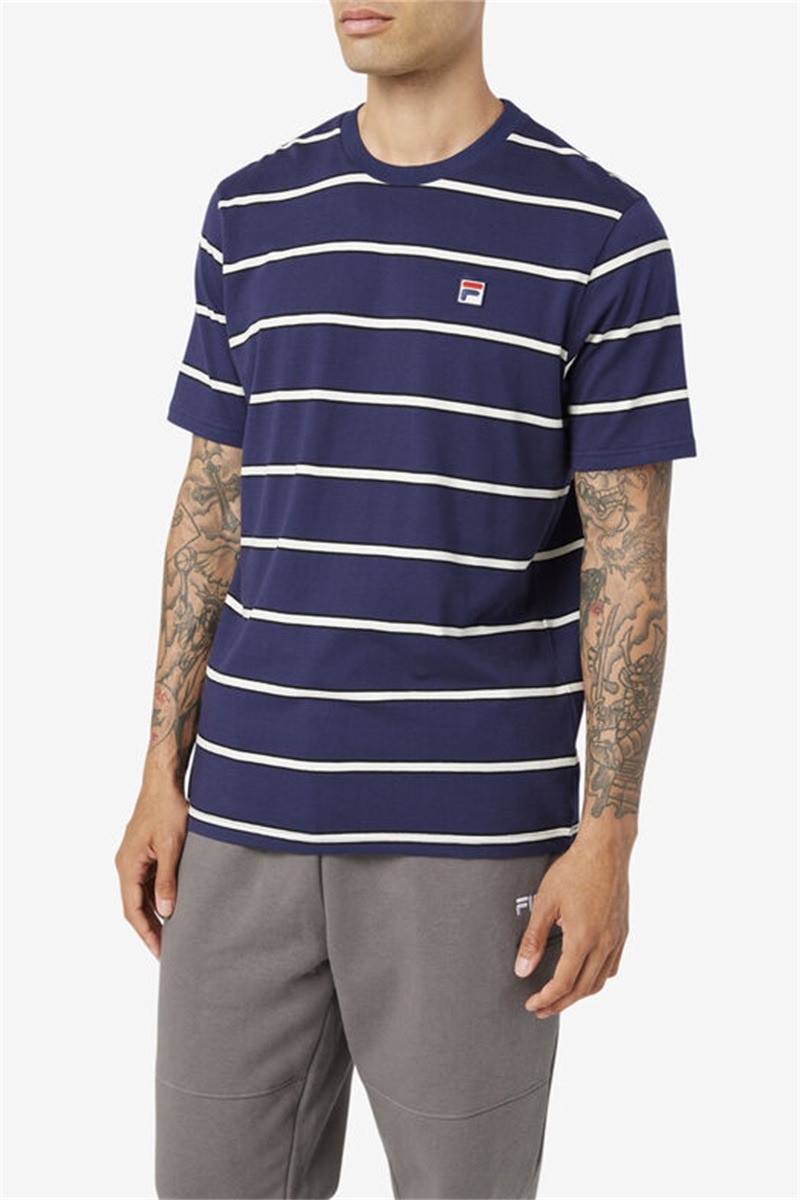 Navy / White Men's Fila Felix Tee | Saudi Arabia-308264