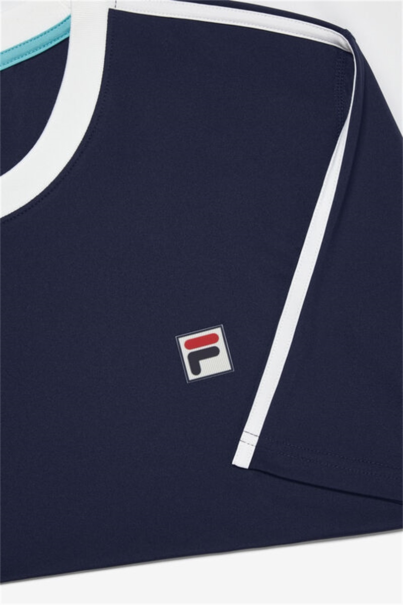 Navy / White / Blue Men's Fila Groundbreaker Color Blocked Crew Shirts | Saudi Arabia-104968