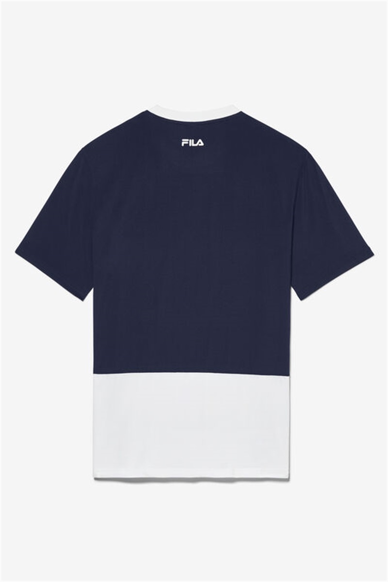 Navy / White / Blue Men's Fila Groundbreaker Color Blocked Crew Shirts | Saudi Arabia-104968