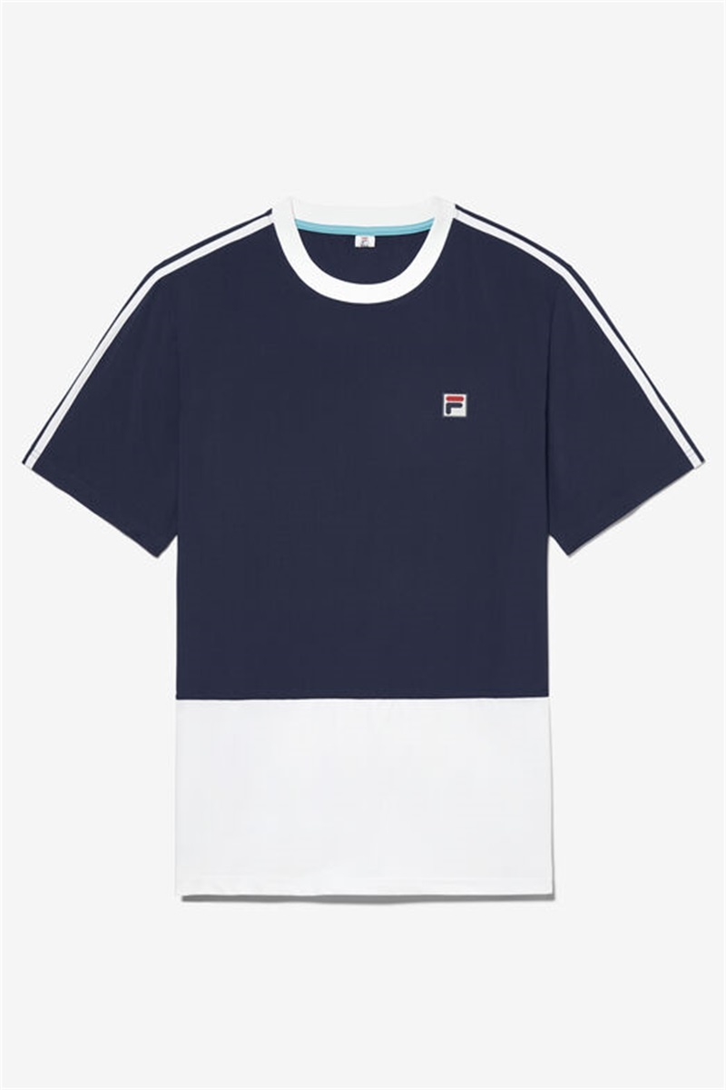 Navy / White / Blue Men\'s Fila Groundbreaker Color Blocked Crew Shirts | Saudi Arabia-104968