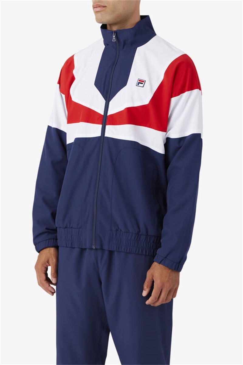 Navy / White / Red Men's Fila Amar Track Jackets | Saudi Arabia-478502