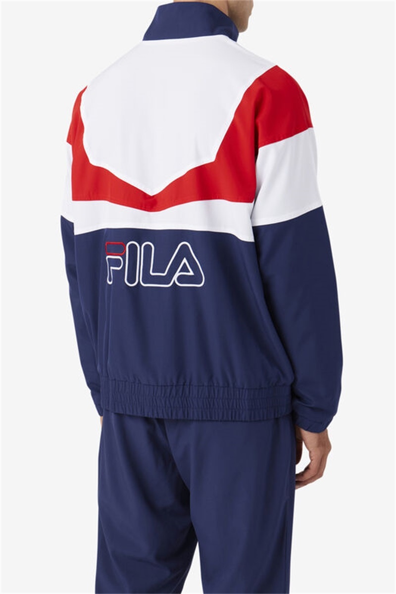 Navy / White / Red Men's Fila Amar Track Jackets | Saudi Arabia-478502