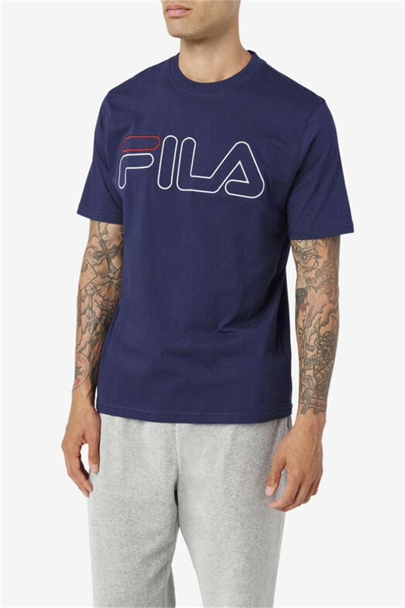 Navy / White / Red Men's Fila Borough Tee | Saudi Arabia-723489