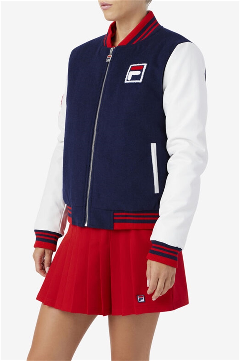 Navy / White / Red Women's Fila Dixon Varsity Jackets | Saudi Arabia-106825