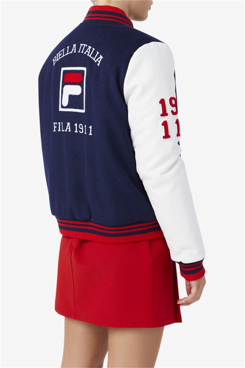 Navy / White / Red Women's Fila Dixon Varsity Jackets | Saudi Arabia-106825