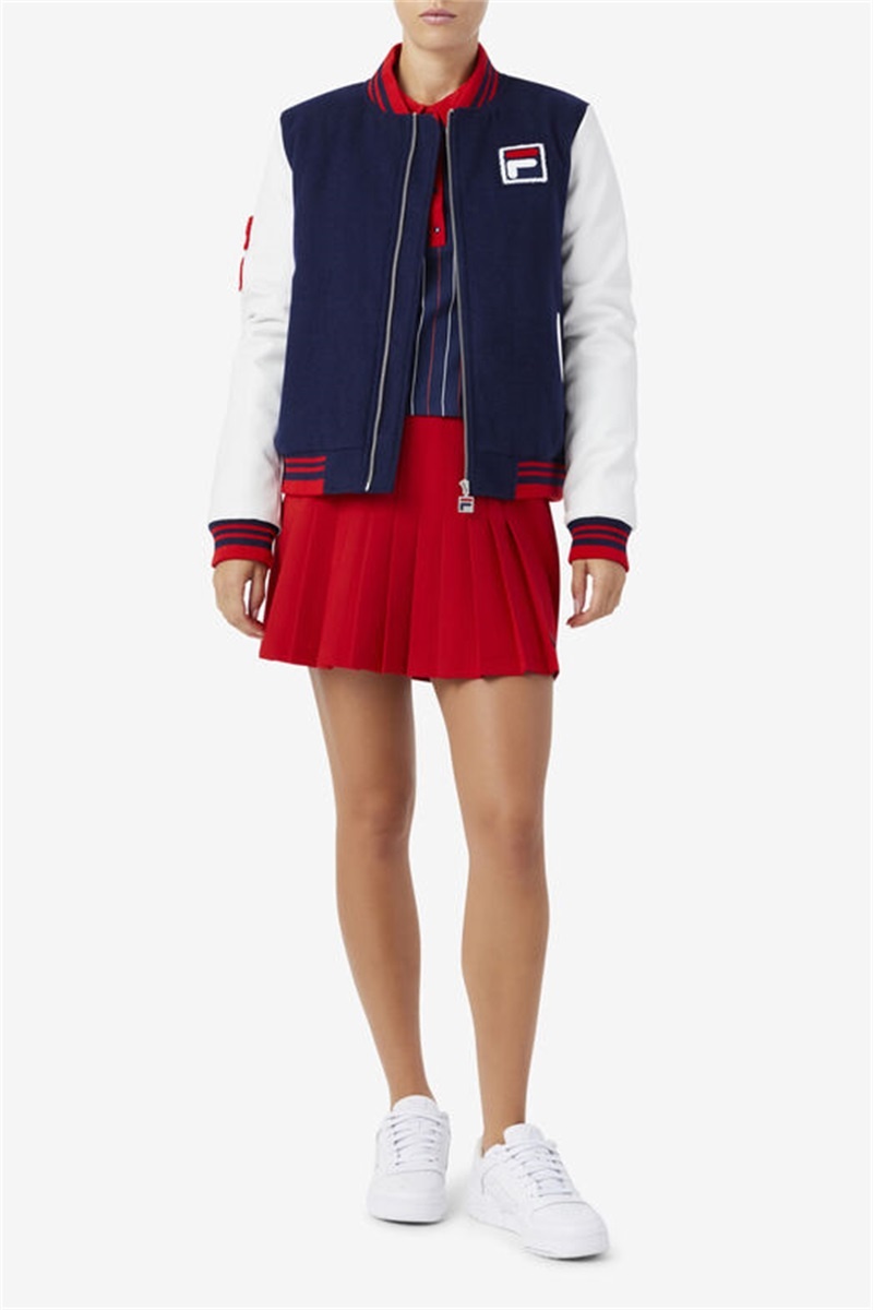 Navy / White / Red Women's Fila Dixon Varsity Jackets | Saudi Arabia-106825