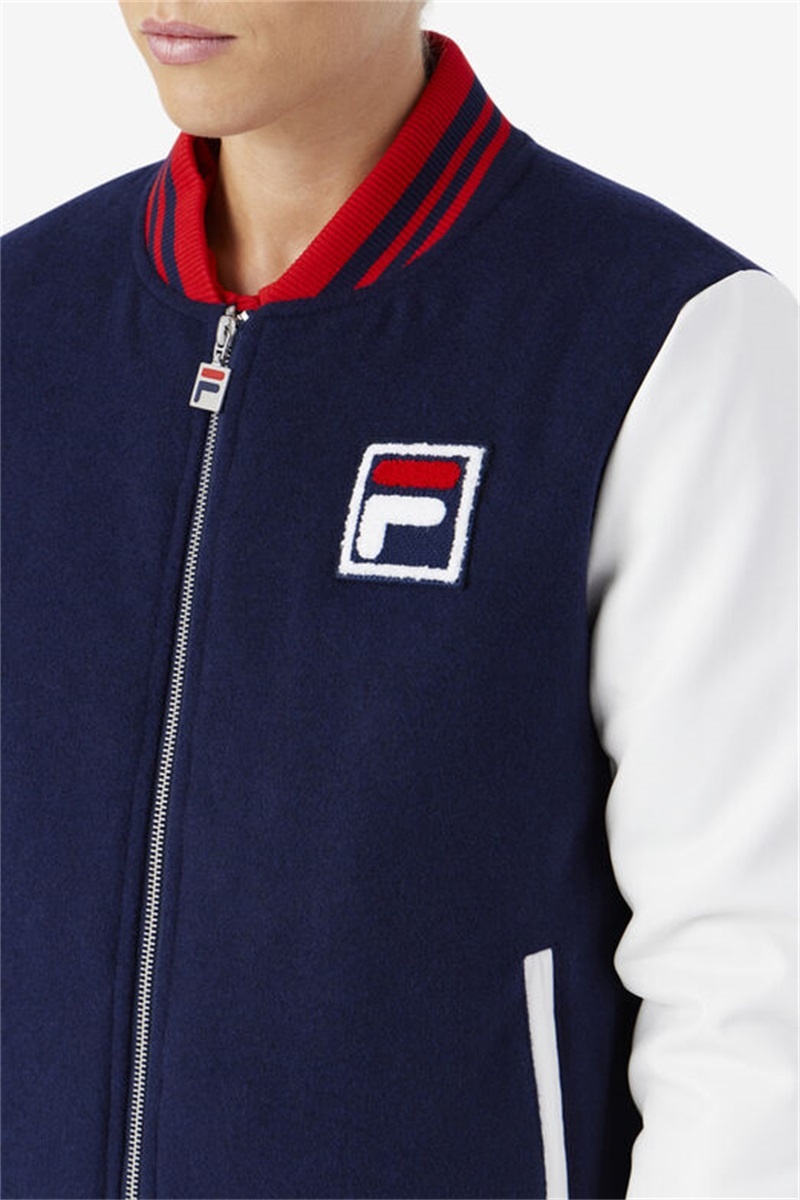 Navy / White / Red Women's Fila Dixon Varsity Jackets | Saudi Arabia-106825