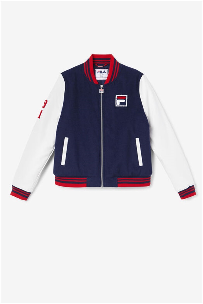 Navy / White / Red Women\'s Fila Dixon Varsity Jackets | Saudi Arabia-106825