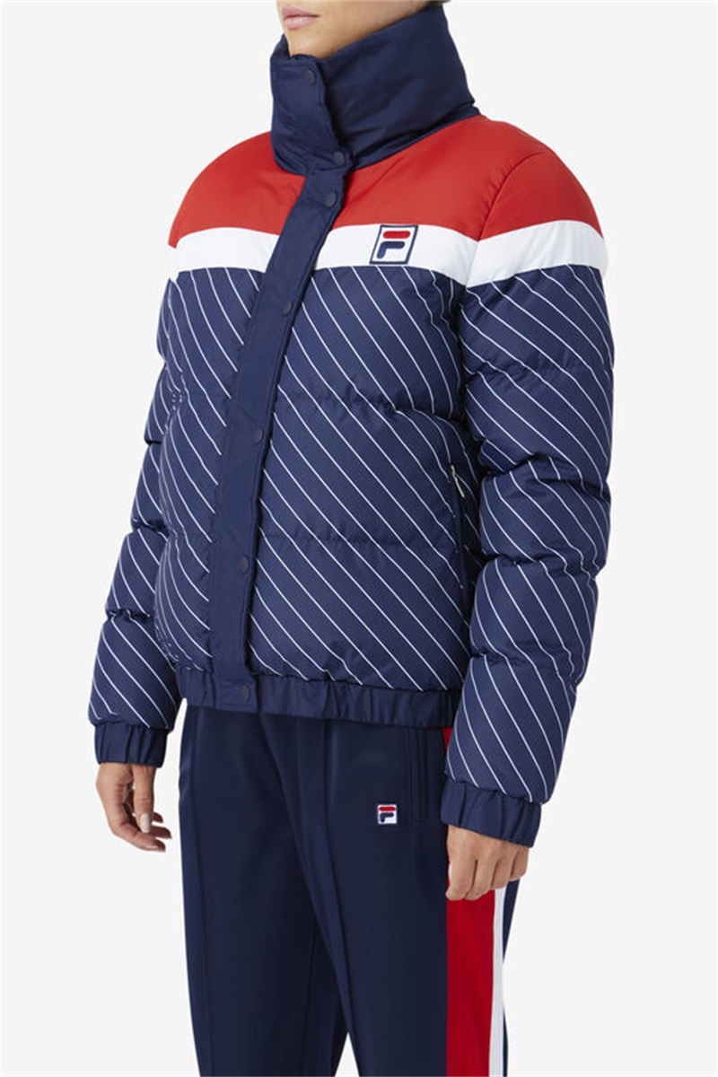 Navy / White / Red Women's Fila Lottie Puffer Jacket | Saudi Arabia-472589