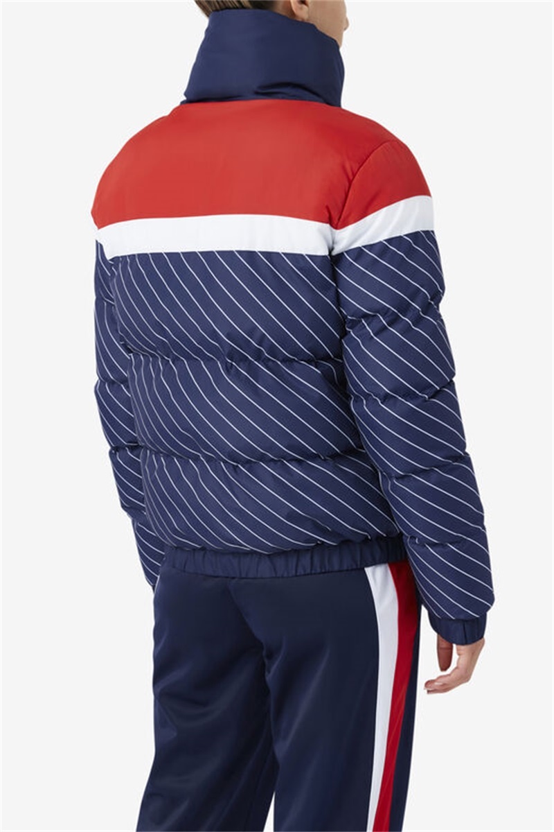 Navy / White / Red Women's Fila Lottie Puffer Jacket | Saudi Arabia-472589