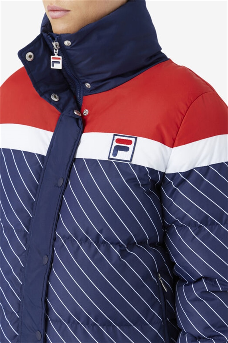 Navy / White / Red Women's Fila Lottie Puffer Jacket | Saudi Arabia-472589