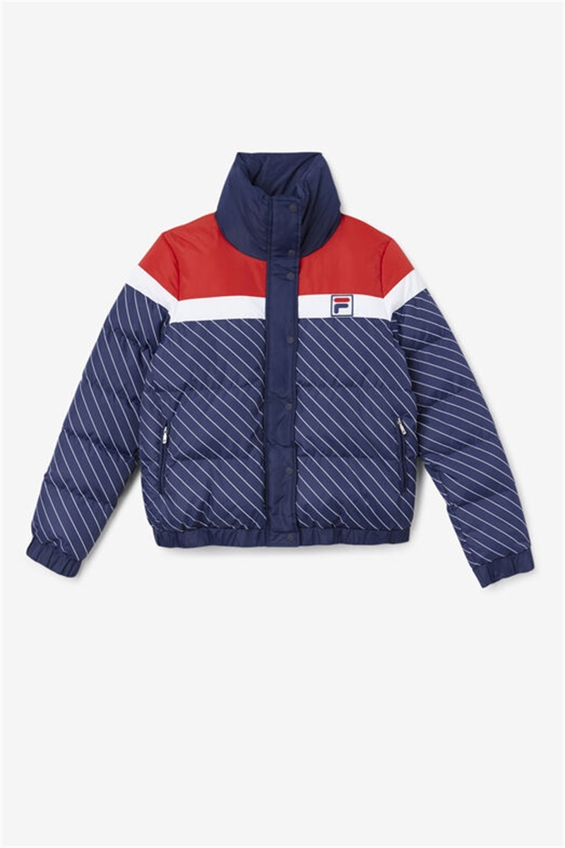 Navy / White / Red Women\'s Fila Lottie Puffer Jacket | Saudi Arabia-472589