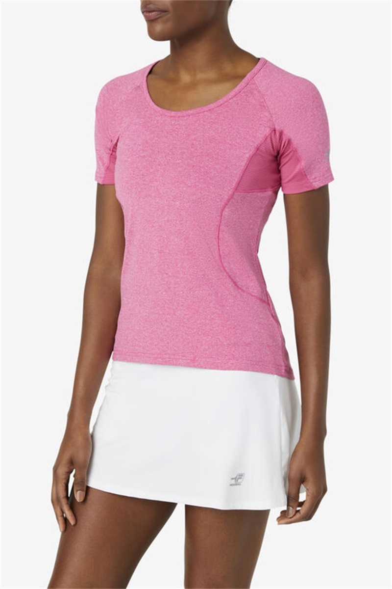 Pink Women's Fila Pickleball Short Sleeve Tops | Saudi Arabia-461379