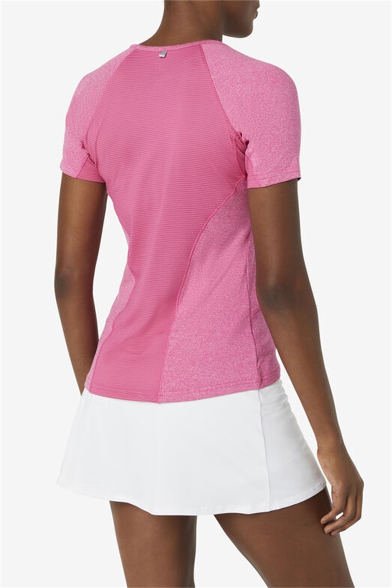 Pink Women's Fila Pickleball Short Sleeve Tops | Saudi Arabia-461379