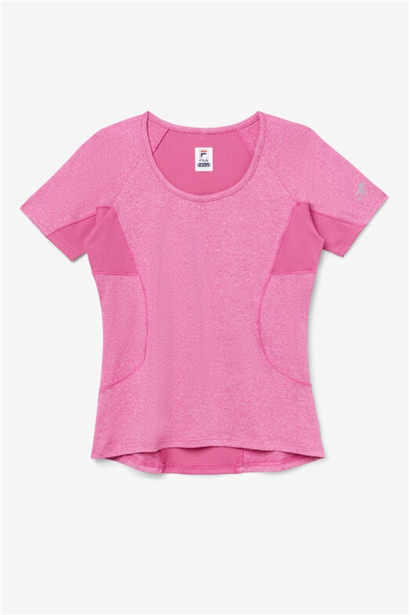 Pink Women\'s Fila Pickleball Short Sleeve Tops | Saudi Arabia-461379