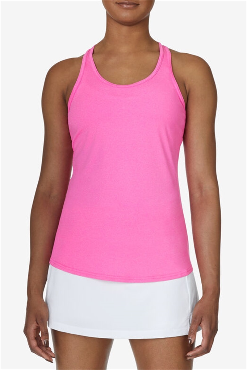 Pink Women's Fila Racerback Loose Fit Tanks | Saudi Arabia-032617