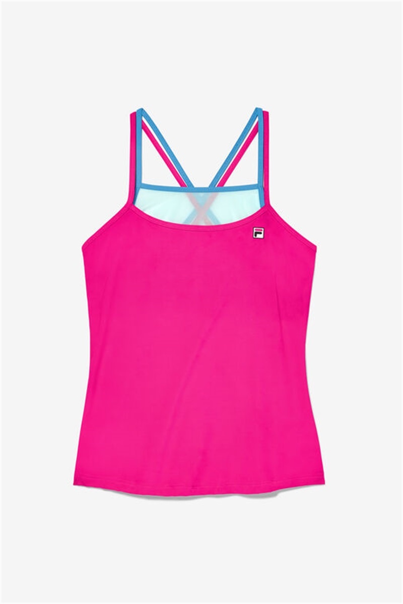 Pink / Blue Women\'s Fila Tie Breaker Strappy Cami Tanks | Saudi Arabia-903845